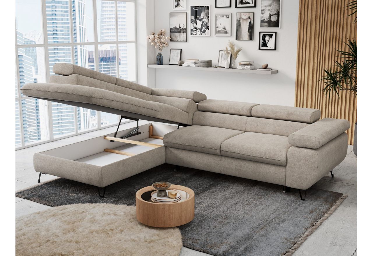 Narożnik PETER L - strona lewa - beżowy, struktura