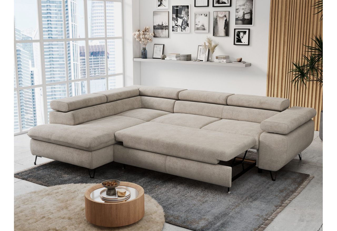 Narożnik PETER L - strona lewa - beżowy, struktura