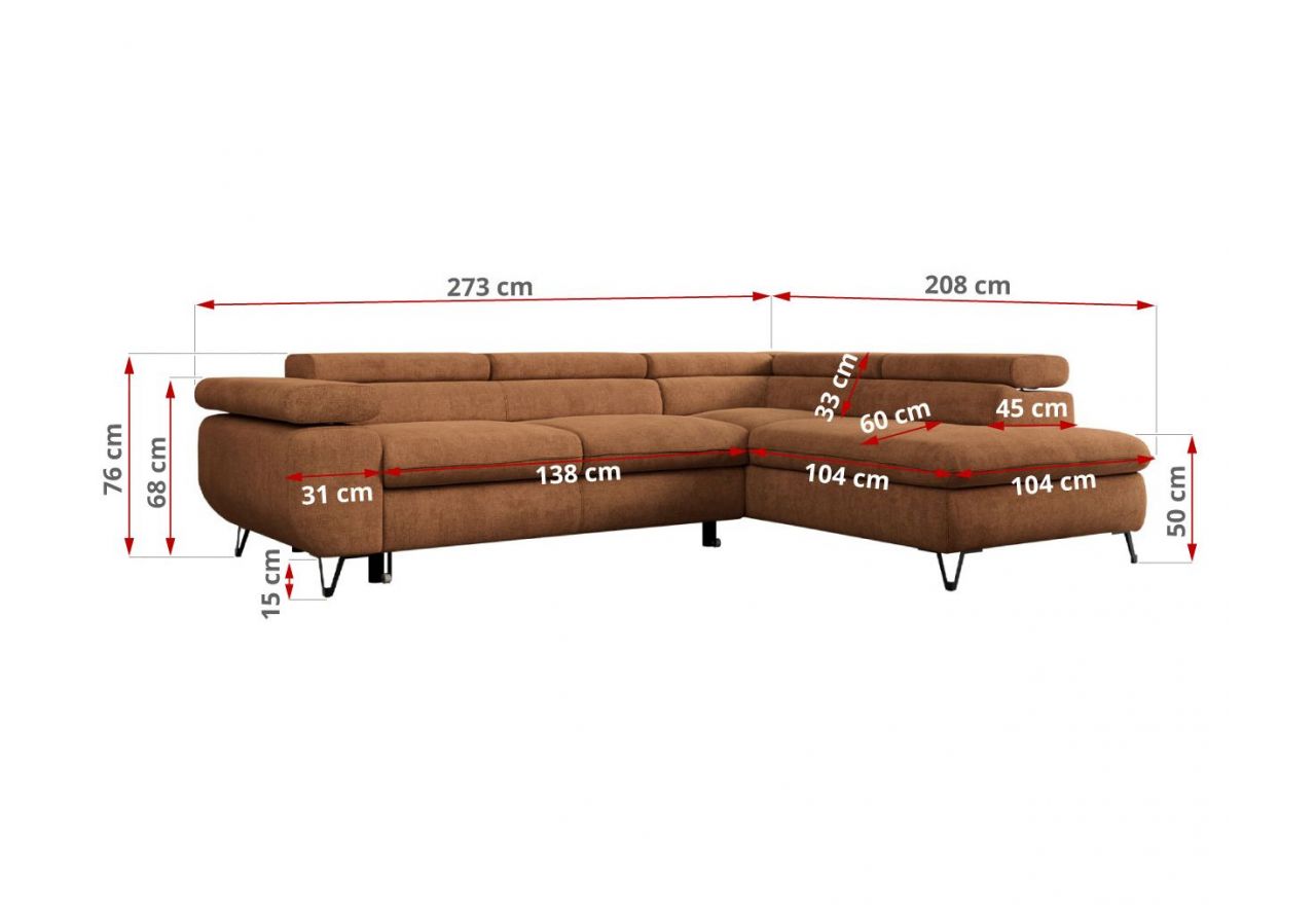 Narożnik PETER L - strona lewa - pomarańczowy, struktura