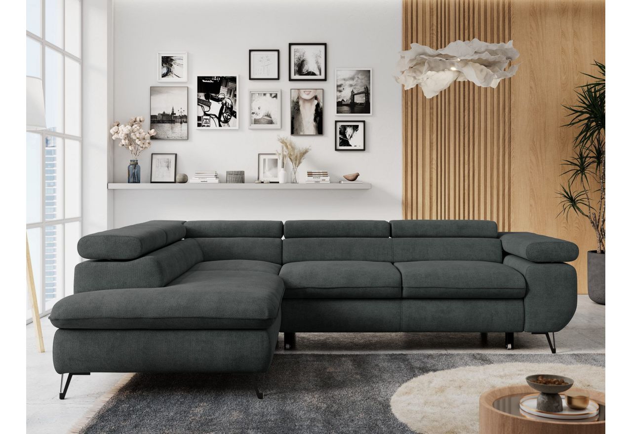 Narożnik PETER L - strona lewa - ciemnoszary, struktura