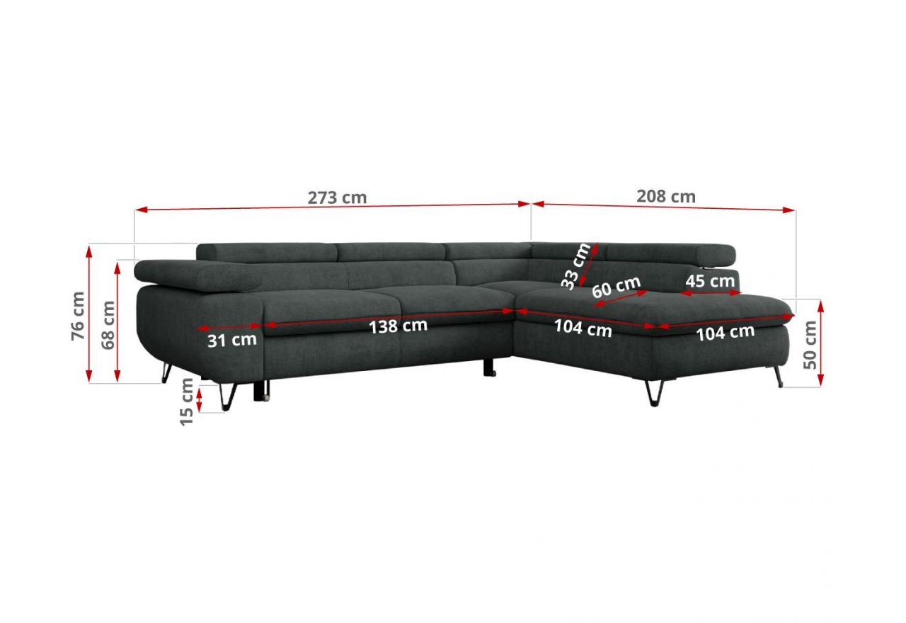 Narożnik PETER L - strona lewa - ciemnoszary, struktura