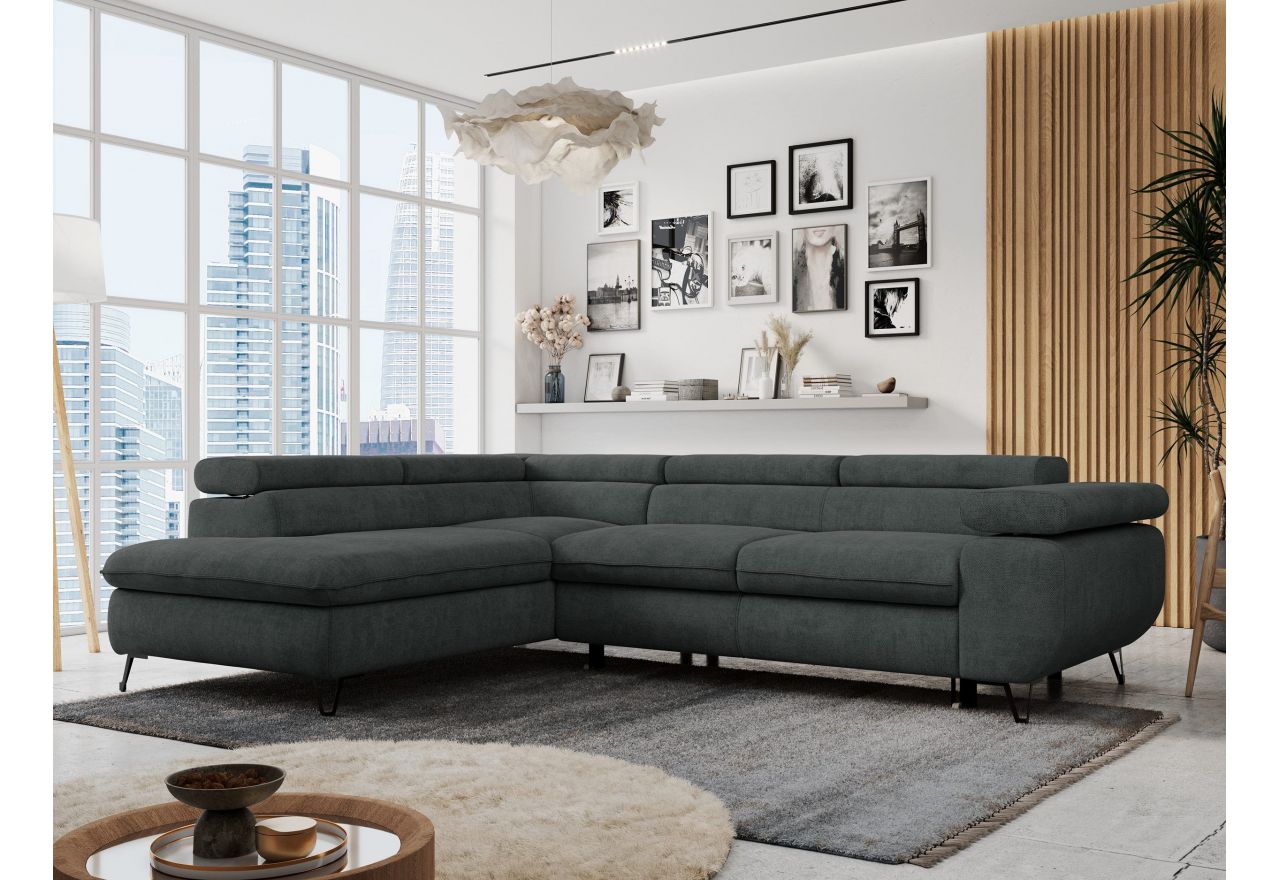 Narożnik PETER L - strona lewa - ciemnoszary, struktura