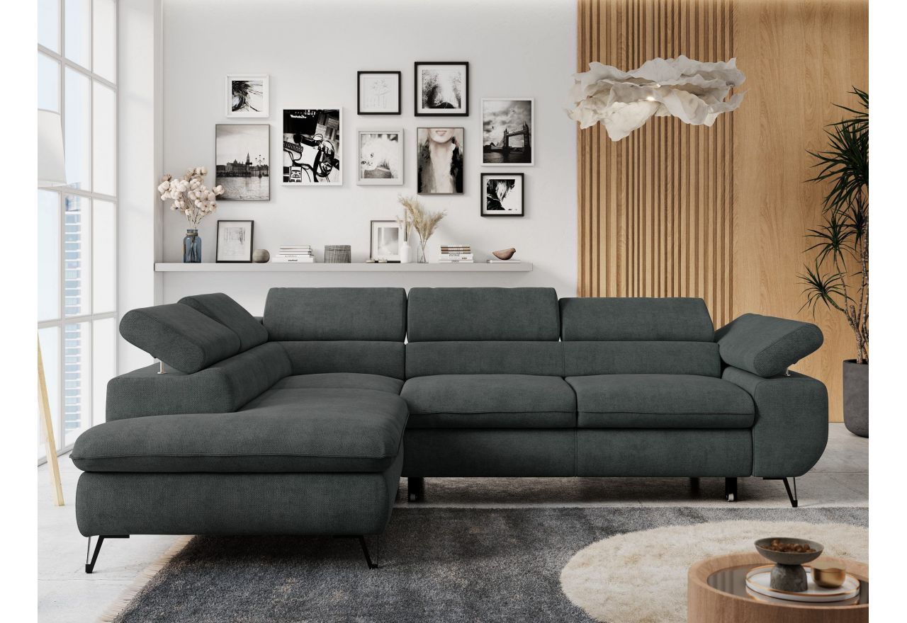 Narożnik PETER L - strona lewa - ciemnoszary, struktura