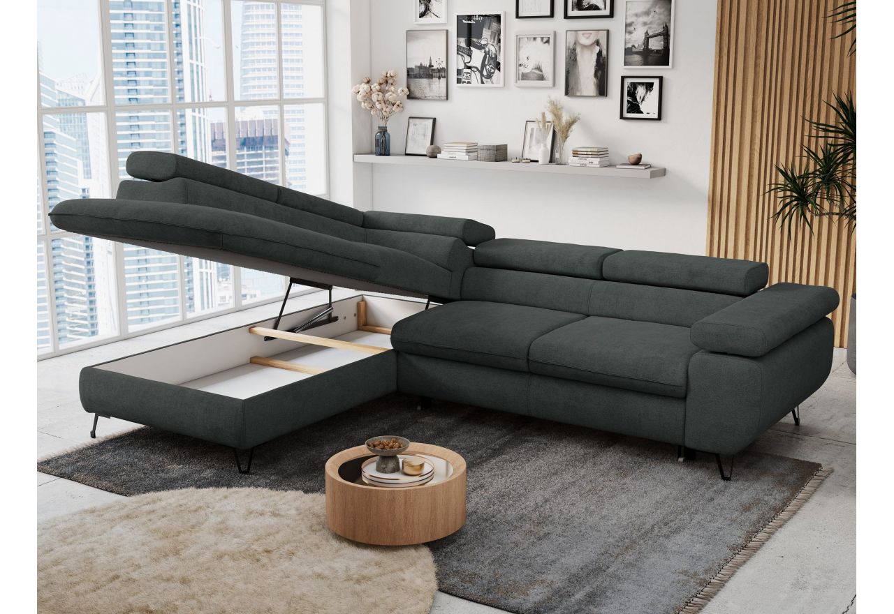 Narożnik PETER L - strona lewa - ciemnoszary, struktura