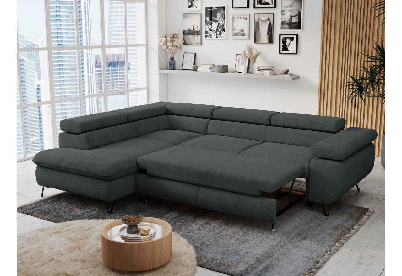 Narożnik PETER L - strona lewa - ciemnoszary, struktura