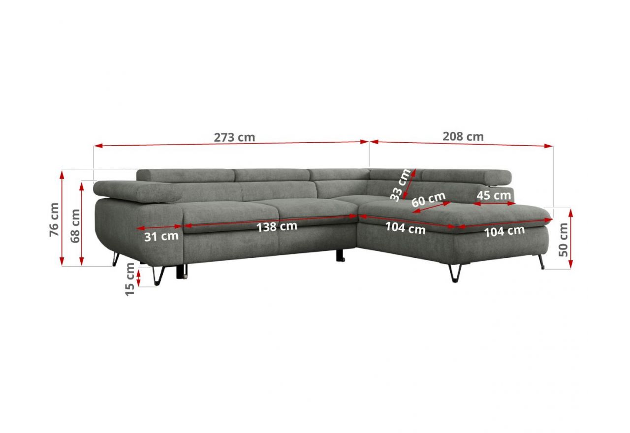 Narożnik PETER L - strona lewa - szary, struktura