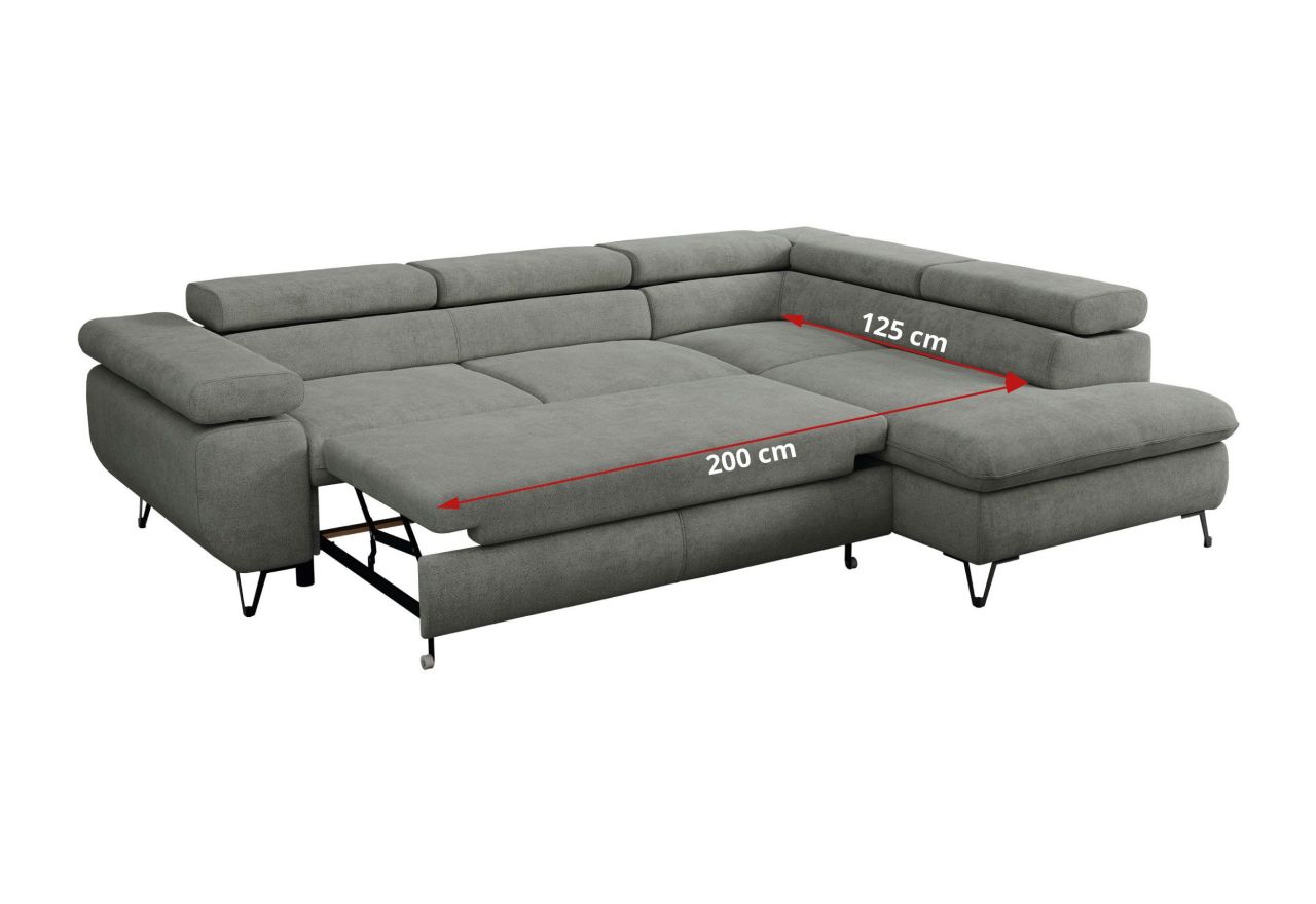 Narożnik PETER L - strona lewa - szary, struktura