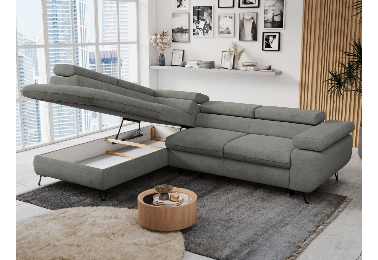 Narożnik PETER L - strona lewa - szary, struktura