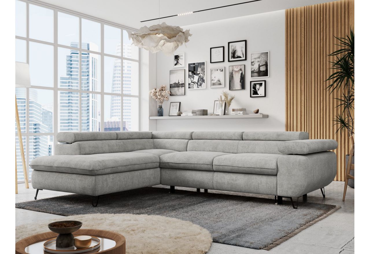 Narożnik PETER L - strona lewa - jasnoszary, struktura