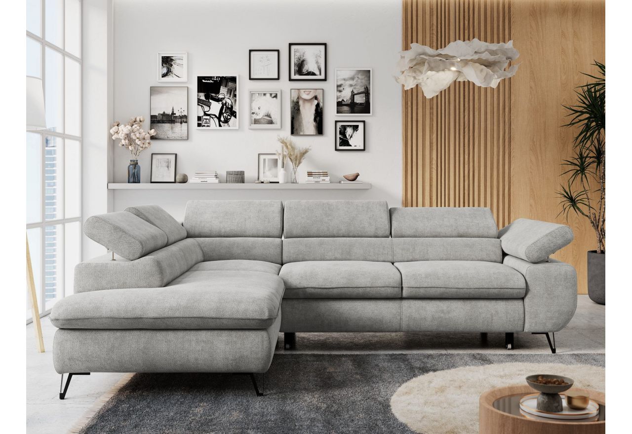 Narożnik PETER L - strona lewa - jasnoszary, struktura