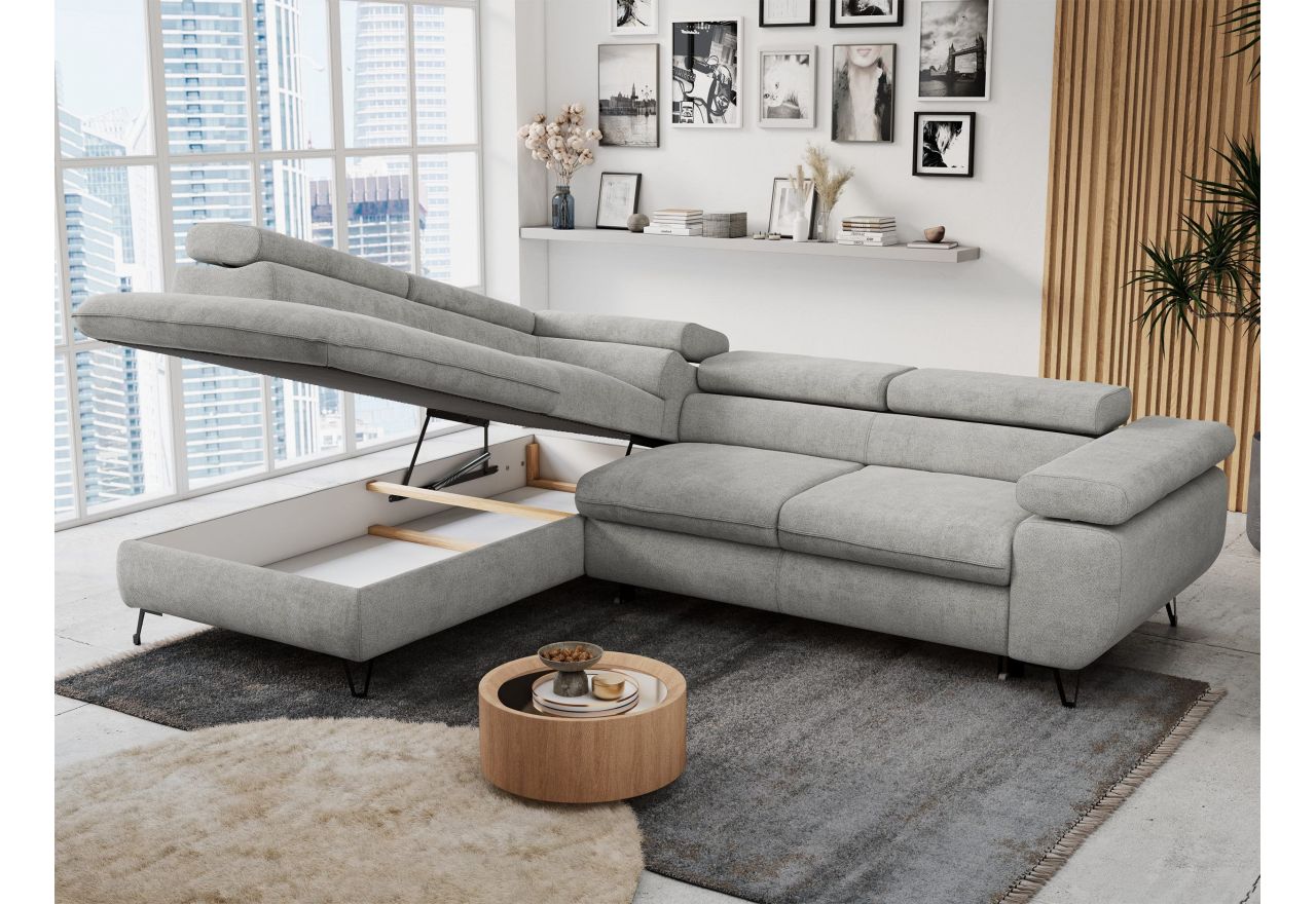 Narożnik PETER L - strona lewa - jasnoszary, struktura