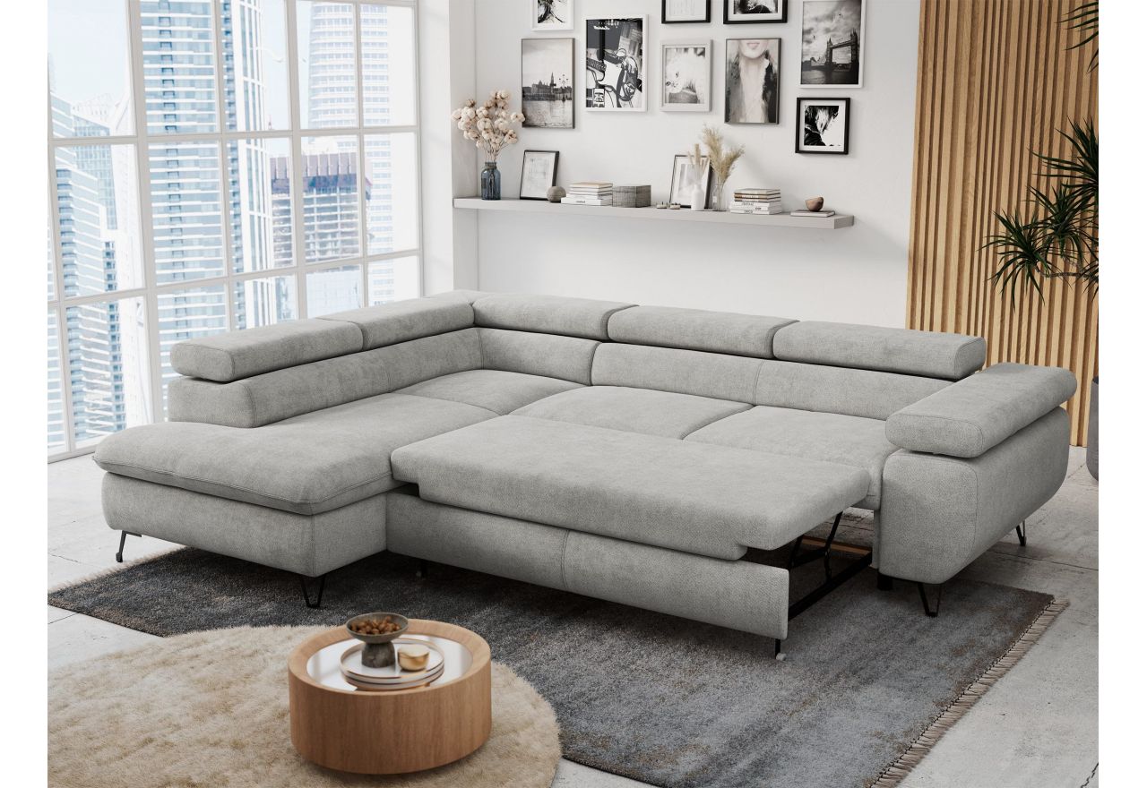 Narożnik PETER L - strona lewa - jasnoszary, struktura