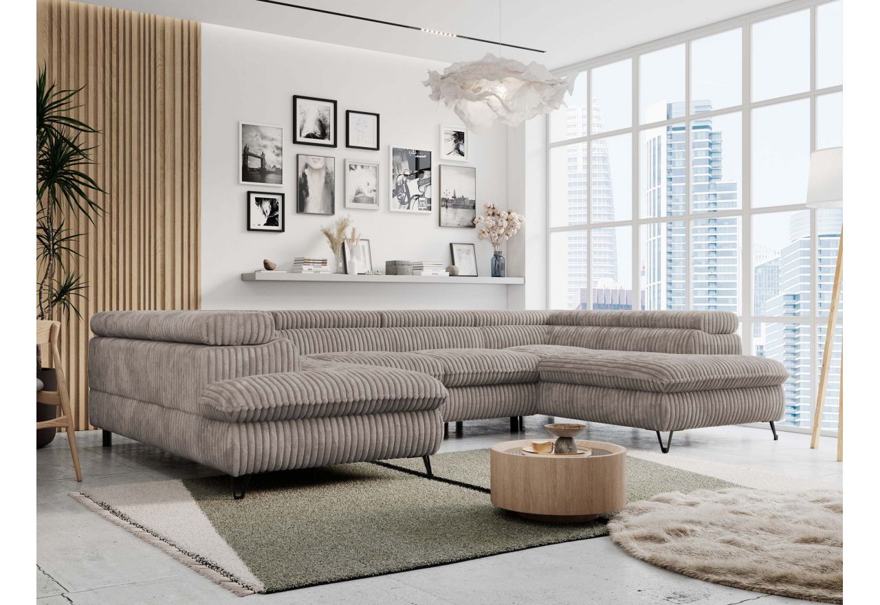 Narożnik PETER U - uniwersalny - jasnobrązowy, sztruks