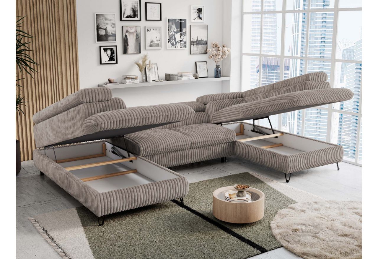 Narożnik PETER U - uniwersalny - jasnobrązowy, sztruks