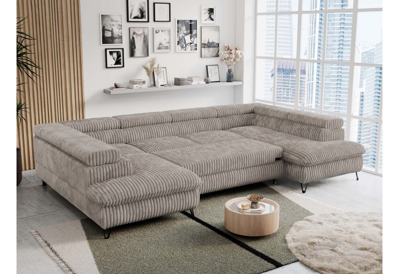 Narożnik PETER U - uniwersalny - jasnobrązowy, sztruks