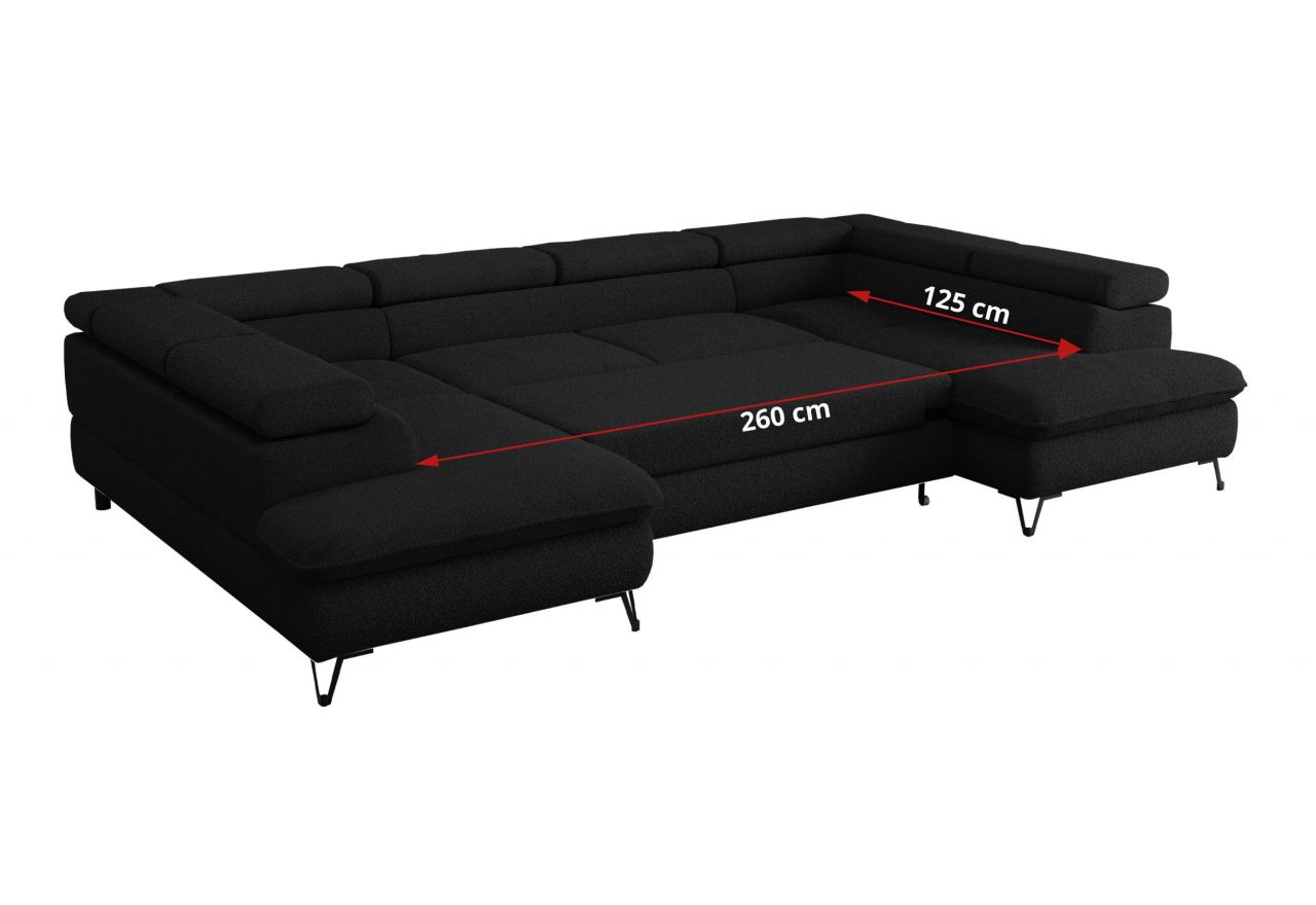 Narożnik PETER U - uniwersalny - czarny, boucle