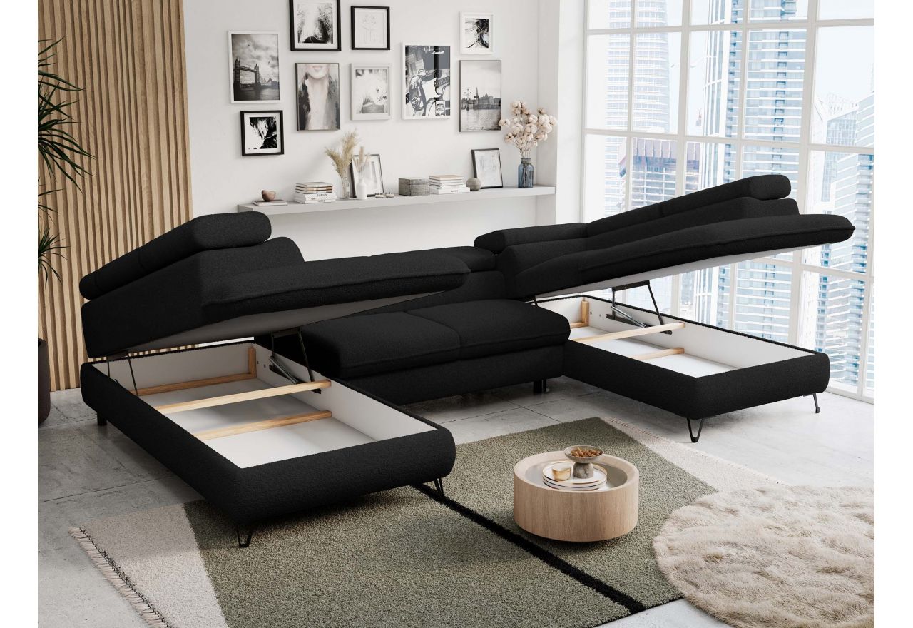 Narożnik PETER U - uniwersalny - czarny, boucle