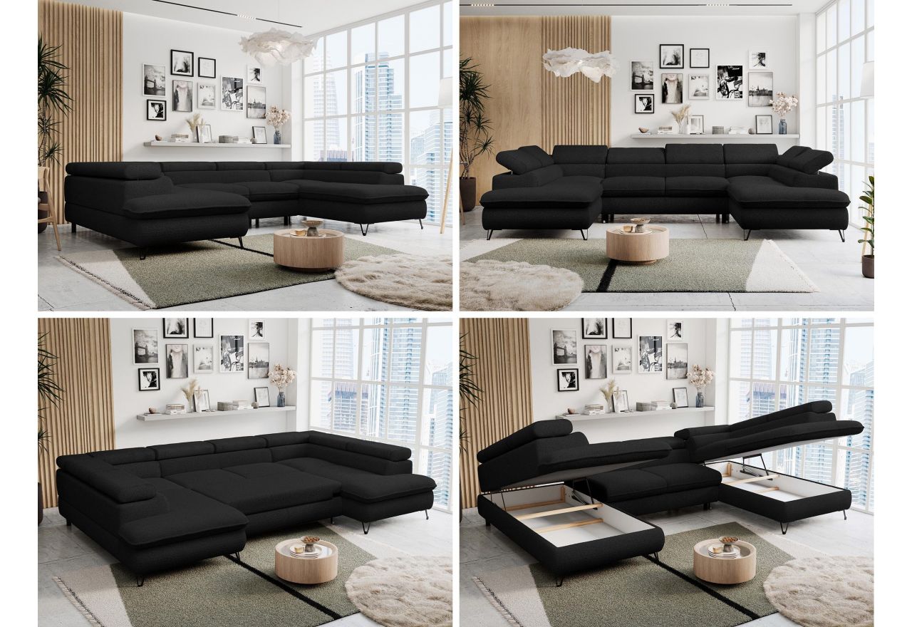 Narożnik PETER U - uniwersalny - czarny, boucle