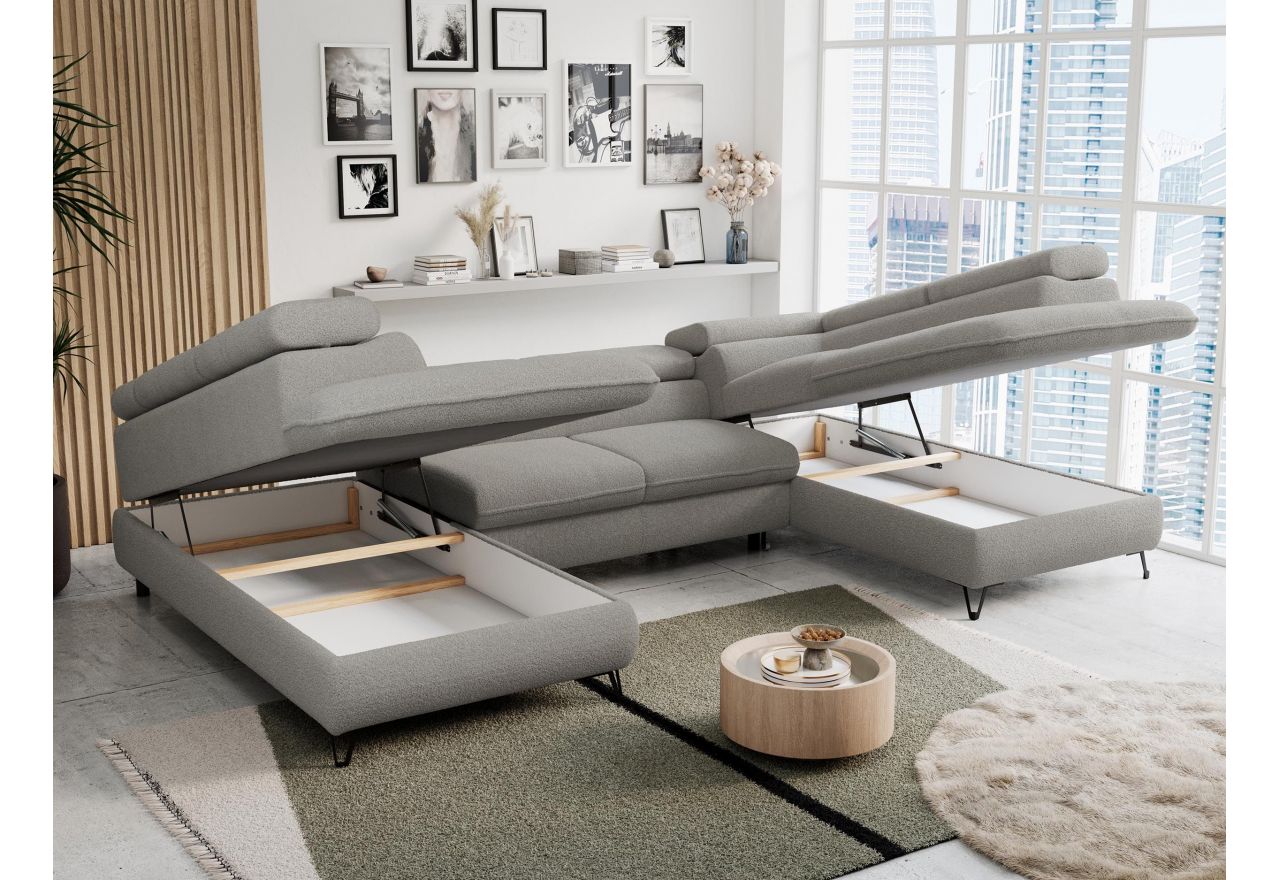 Narożnik PETER U - uniwersalny - jasnoszary, boucle