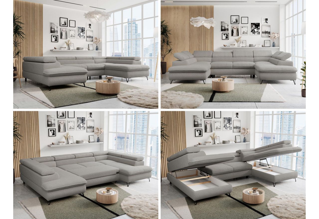 Narożnik PETER U - uniwersalny - jasnoszary, boucle