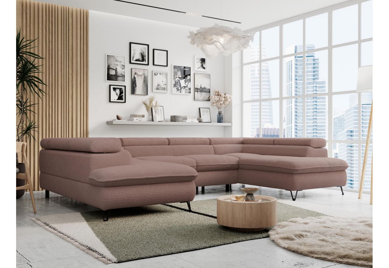 Narożnik PETER U - uniwersalny - różowy, boucle