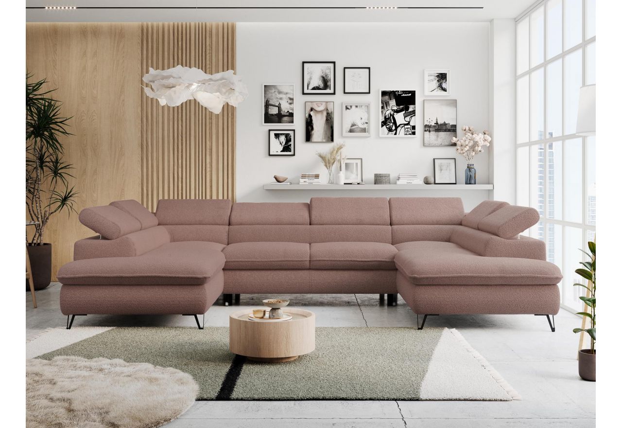 Narożnik PETER U - uniwersalny - różowy, boucle