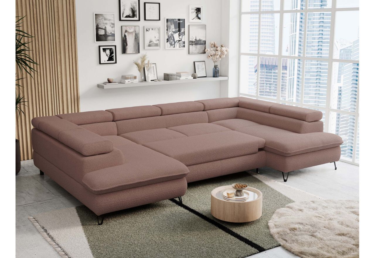 Narożnik PETER U - uniwersalny - różowy, boucle