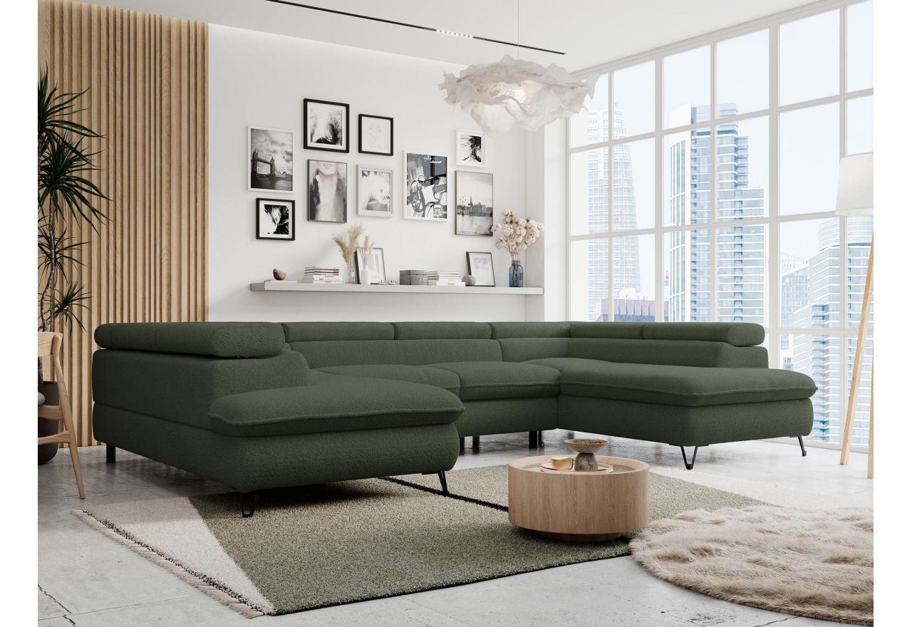 Narożnik PETER U - uniwersalny - ciemnozielony, boucle