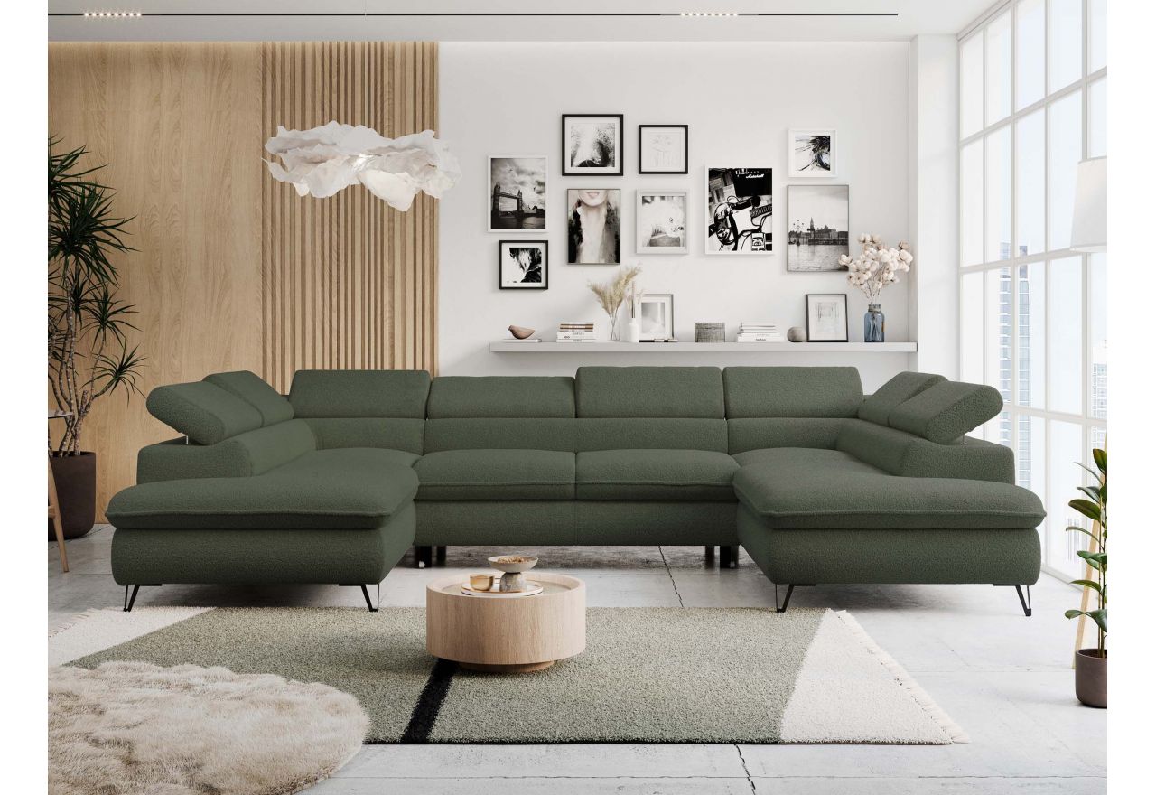 Narożnik PETER U - uniwersalny - ciemnozielony, boucle