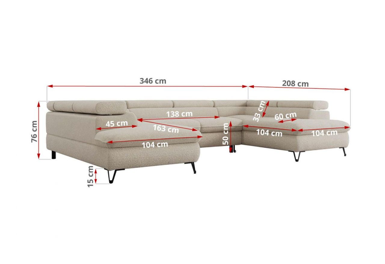 Narożnik PETER U - uniwersalny - beżowy, boucle