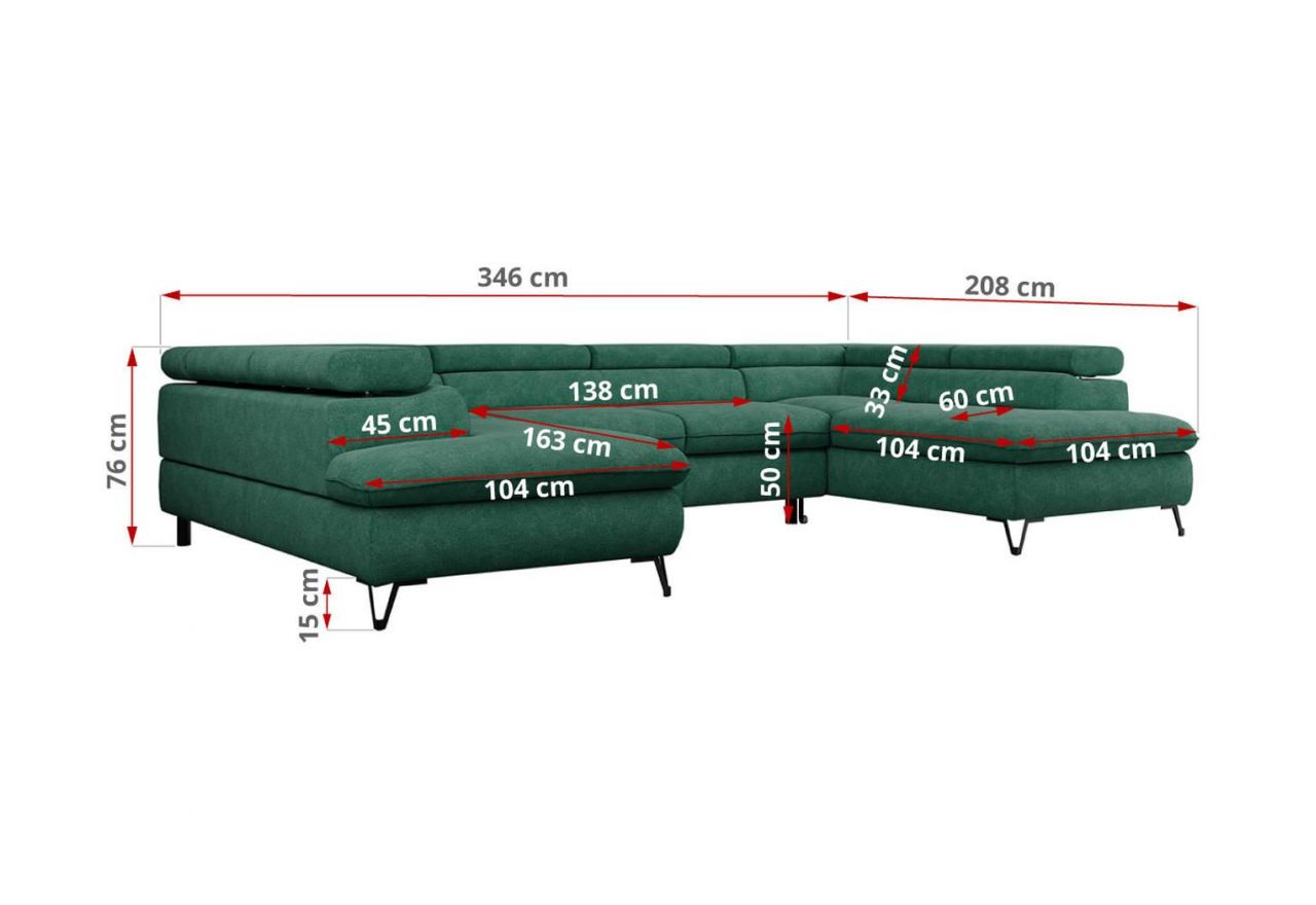 Narożnik PETER U - uniwersalny - ciemnozielony, struktura