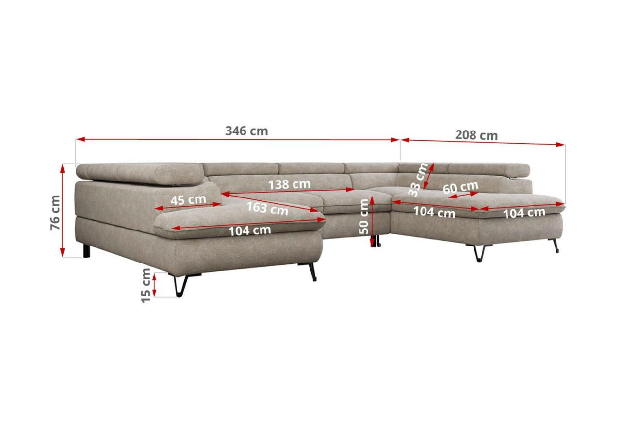 Narożnik PETER U - uniwersalny - beżowy, struktura
