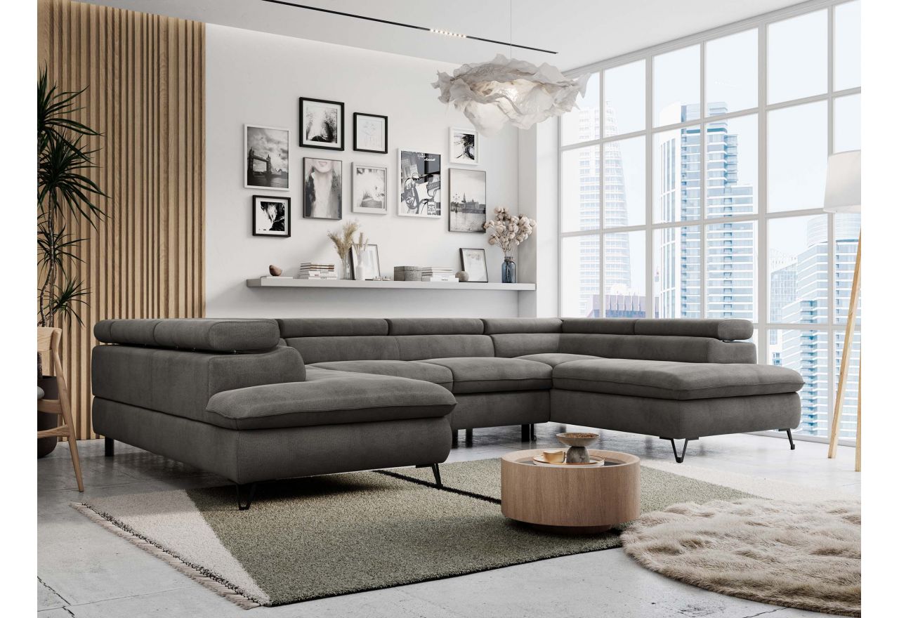 Narożnik PETER U - uniwersalny - ciemnoszary, welwet