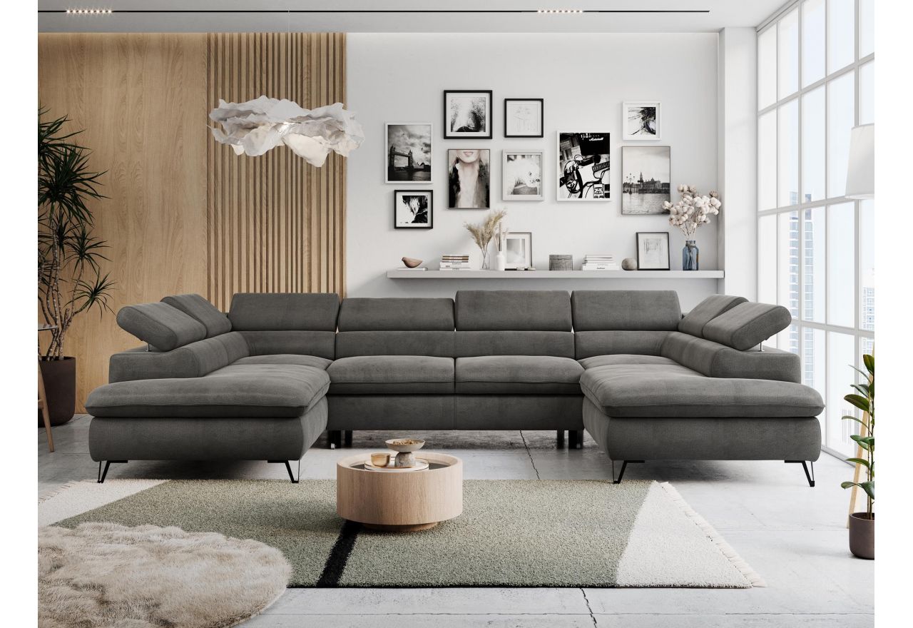 Narożnik PETER U - uniwersalny - ciemnoszary, welwet