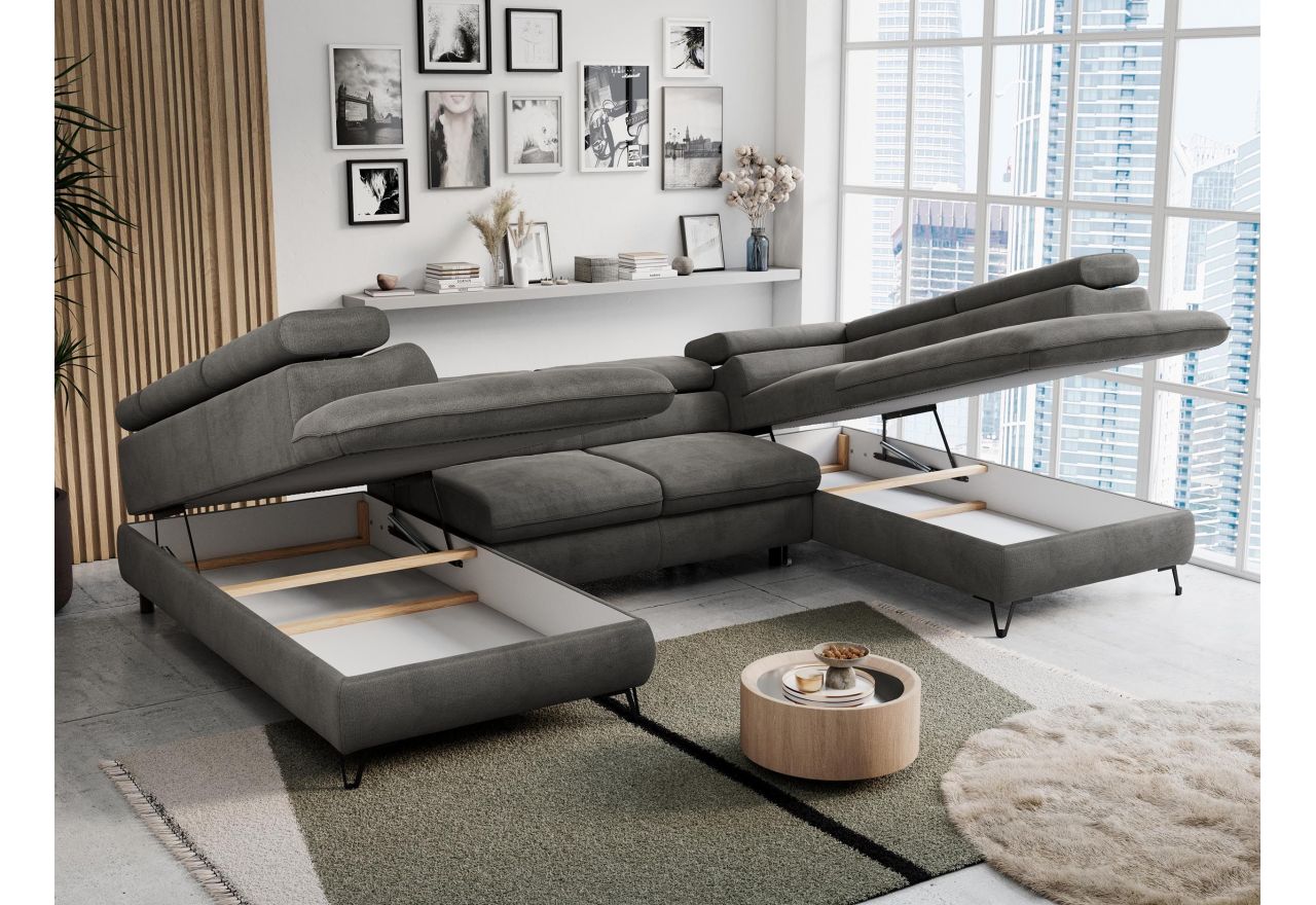 Narożnik PETER U - uniwersalny - ciemnoszary, welwet