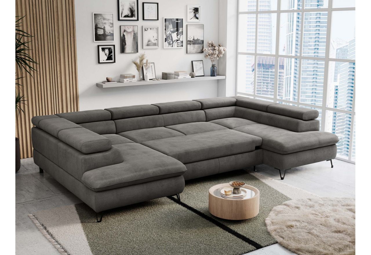 Narożnik PETER U - uniwersalny - ciemnoszary, welwet