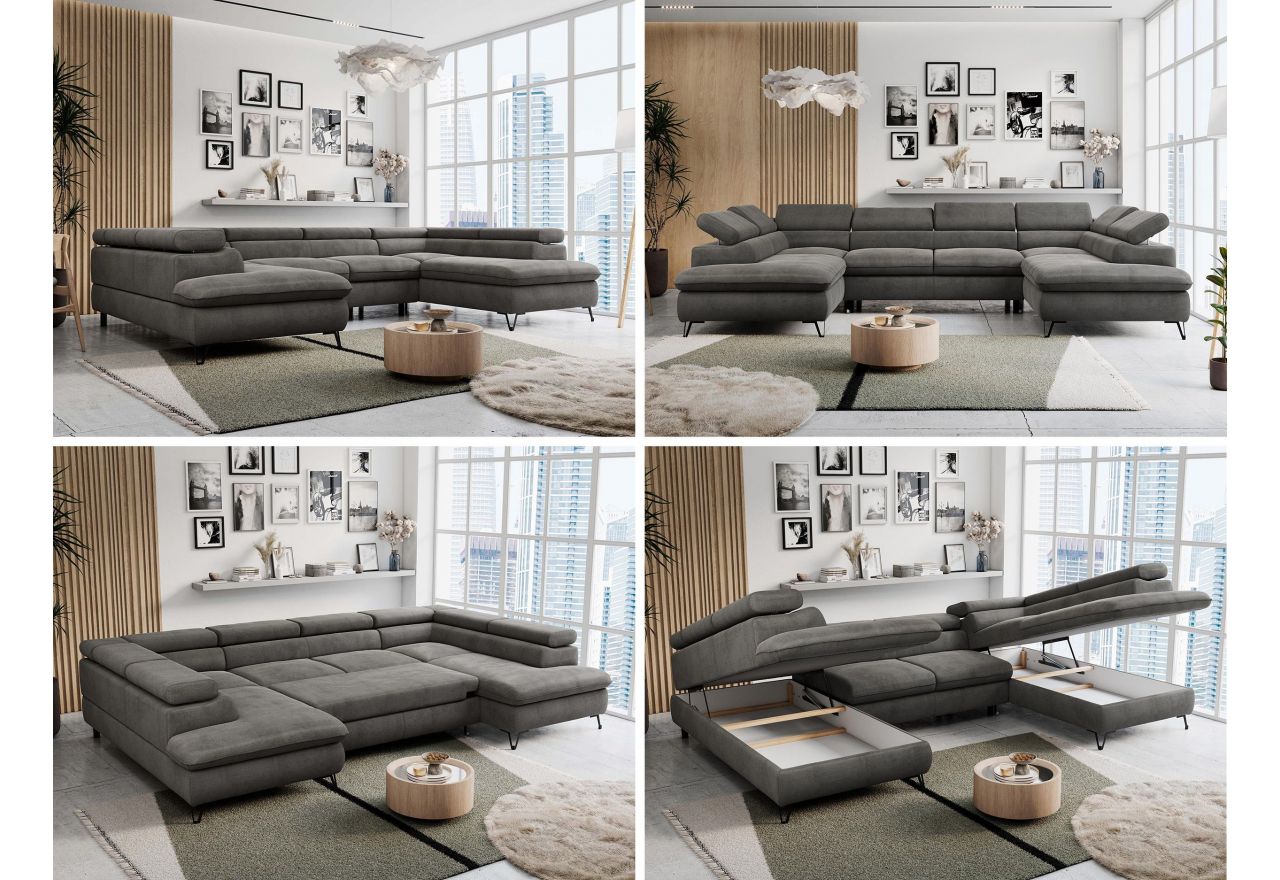 Narożnik PETER U - uniwersalny - ciemnoszary, welwet