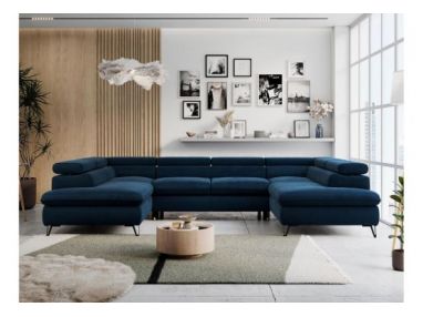 Narożnik PETER U - uniwersalny - ciemnoniebieski, welwet