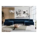 Narożnik PETER U - uniwersalny - ciemnoniebieski, welwet