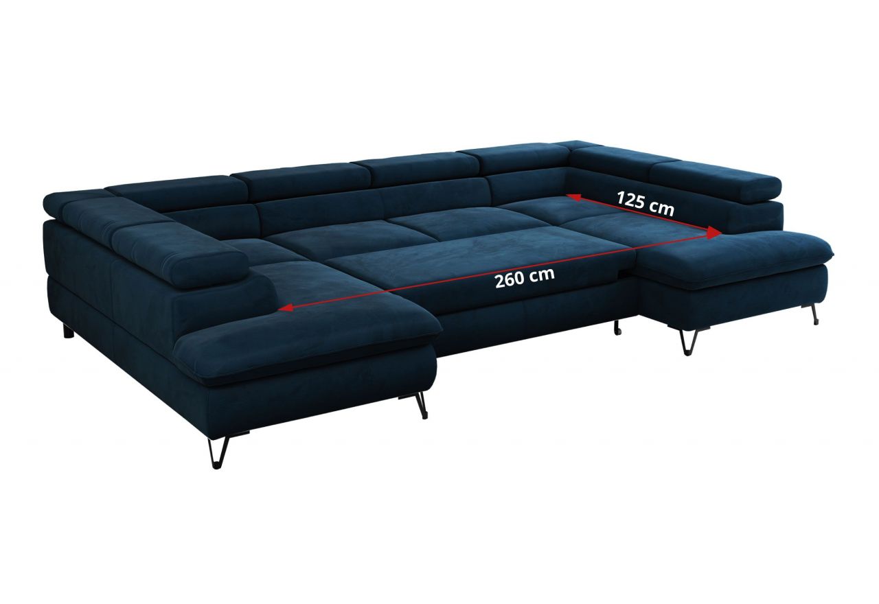 Narożnik PETER U - uniwersalny - ciemnoniebieski, welwet