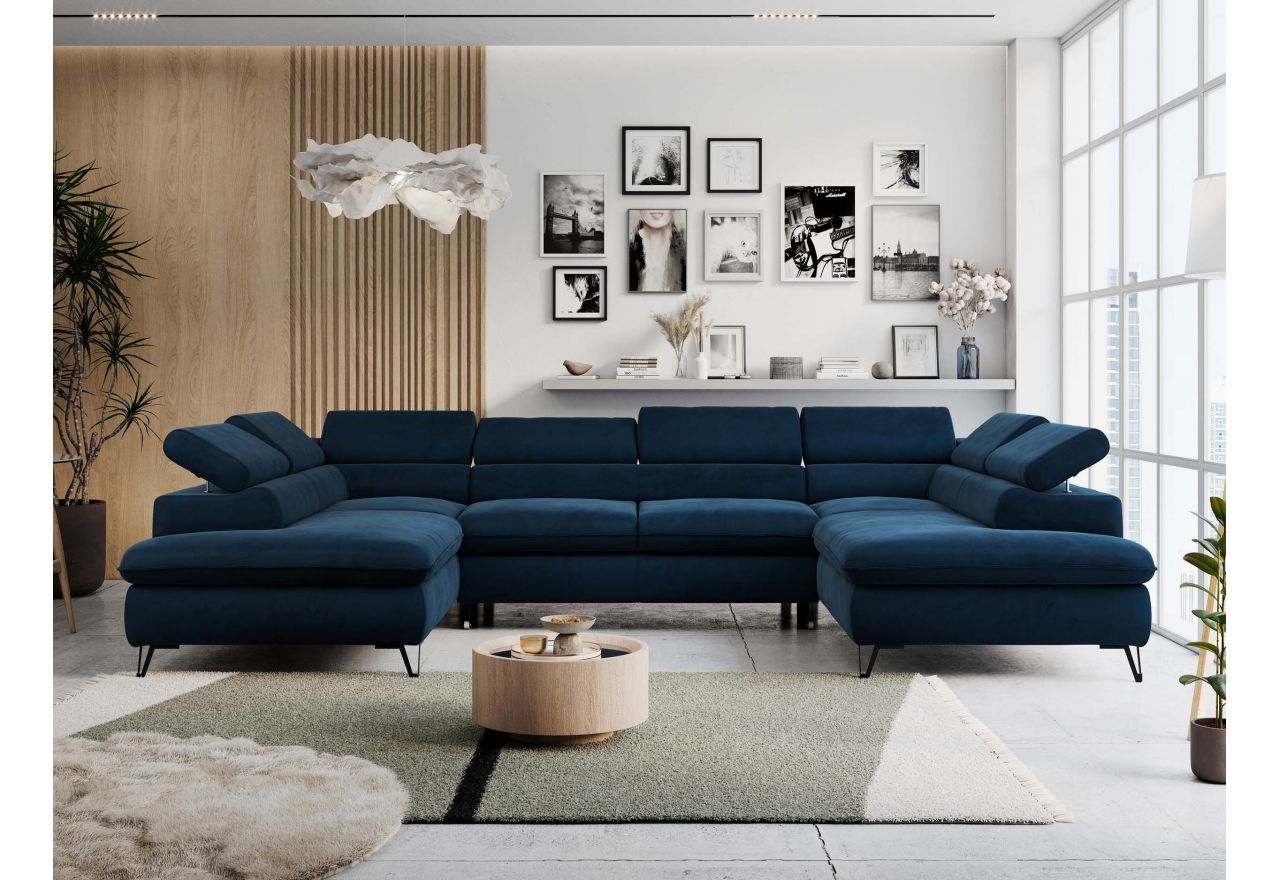 Narożnik PETER U - uniwersalny - ciemnoniebieski, welwet