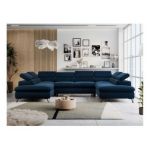 Narożnik PETER U - uniwersalny - ciemnoniebieski, welwet