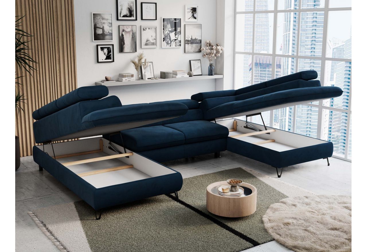 Narożnik PETER U - uniwersalny - ciemnoniebieski, welwet