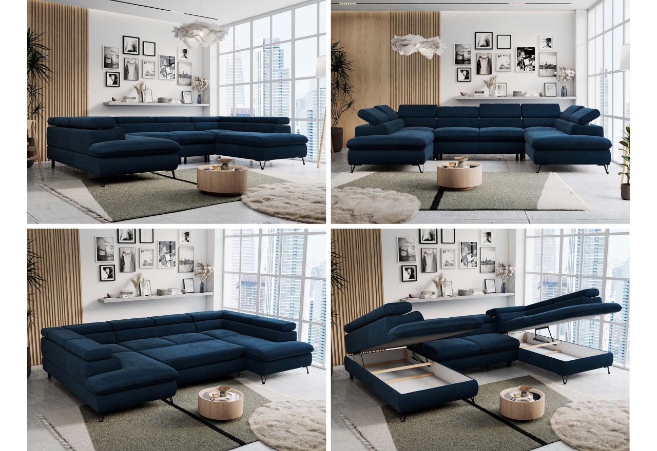 Narożnik PETER U - uniwersalny - ciemnoniebieski, welwet