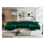 Narożnik PETER U - uniwersalny - ciemnozielony, welwet