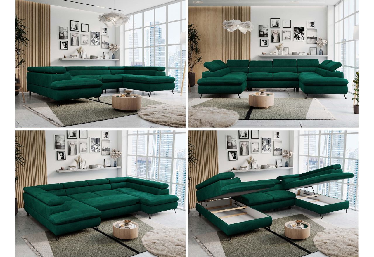 Narożnik PETER U - uniwersalny - ciemnozielony, welwet