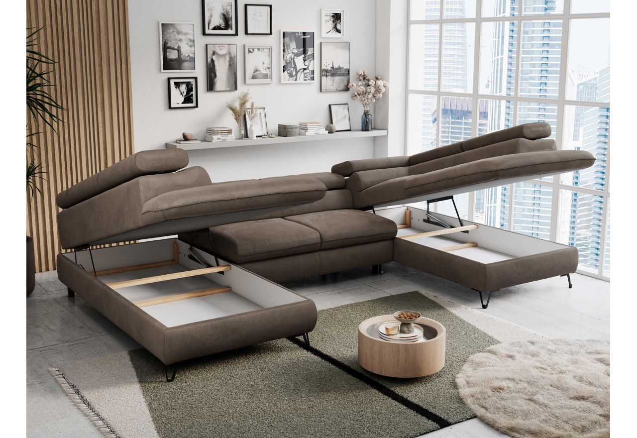 Narożnik PETER U - uniwersalny - brązowy, welwet