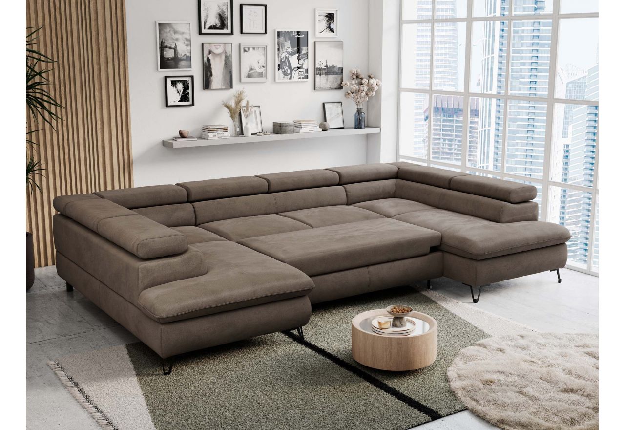 Narożnik PETER U - uniwersalny - brązowy, welwet