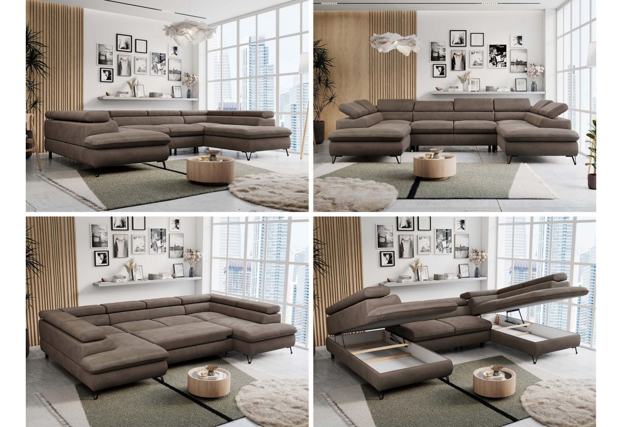 Narożnik PETER U - uniwersalny - brązowy, welwet