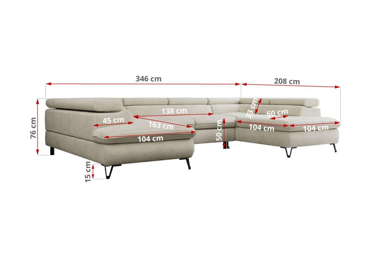 Narożnik PETER U - uniwersalny - beżowy, welwet